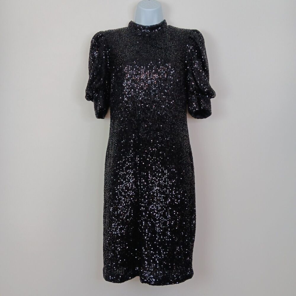 Joie Sequin Puff Sleeve Mini Dress Black Small Holiday Party Cocktail Small‎
